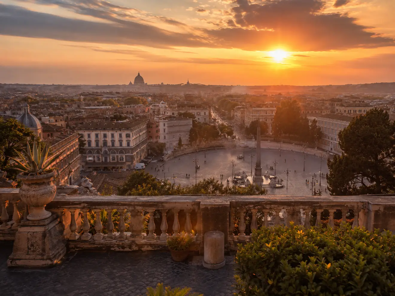 Il terrazzo del Pincio sul lato ovest di Villa Borghese, con vista su Piazza del Popolo